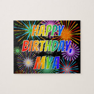 Quebra-cabeça Nome "MYA", Diversão "FELIZ ANIVERSÁRIO"