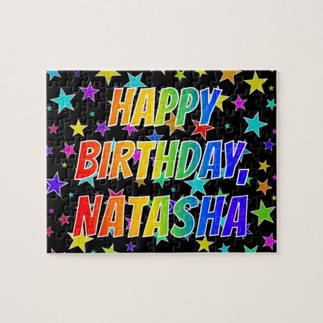 Quebra-cabeça Nome "NATASHA", Diversão "FELIZ ANIVERSÁRIO" (Horizontal)