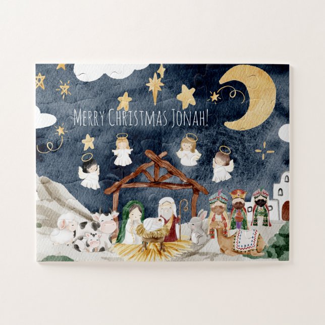 Quebra-cabeça Nome Personalizado Crianças Cristãs Natal (Horizontal)