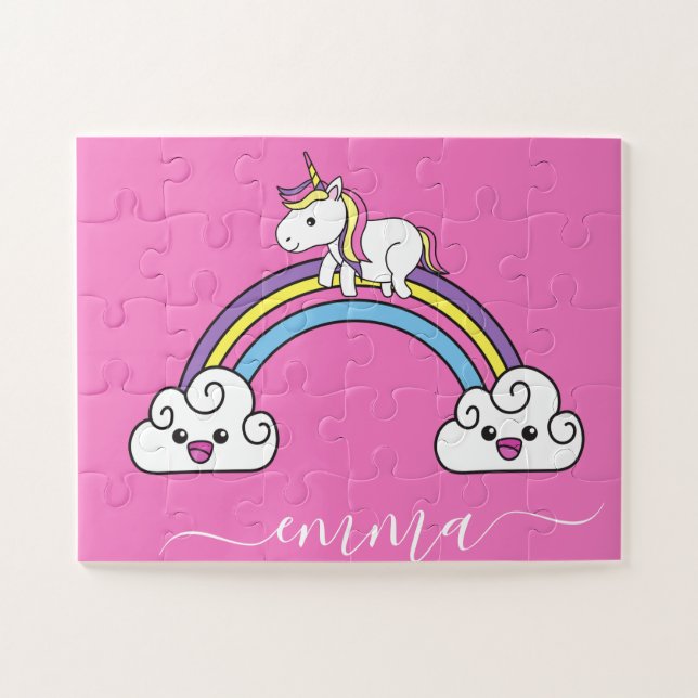 Quebra-cabeça Nome Personalizado Cute Rainbow Unicorn  (Horizontal)