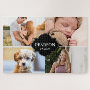 Quebra-cabeça Nome Personalizado da Família e 4 Fotos