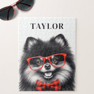 Quebra-cabeça Nome Personalizado dos Óculos de Nerd Vermelho Pom