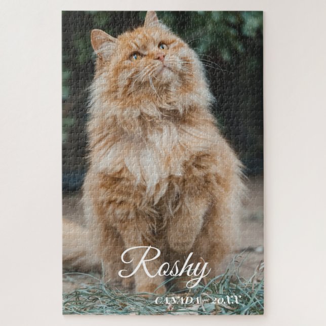 Quebra-cabeça nome personalizado Foto do gato (Vertical)