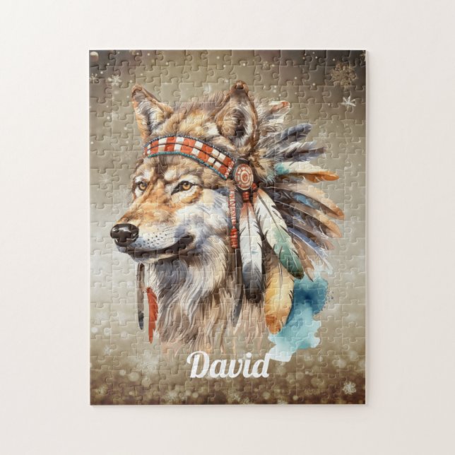 Quebra-cabeça Nome personalizado Lobo  (Vertical)