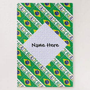Quebra-cabeça Nome Personalizado Mosaico Bandeira Brasileira Bra