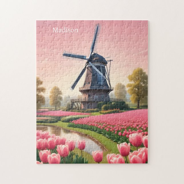 Quebra-cabeça Nome Personalizado Países Baixos Windmills (Vertical)