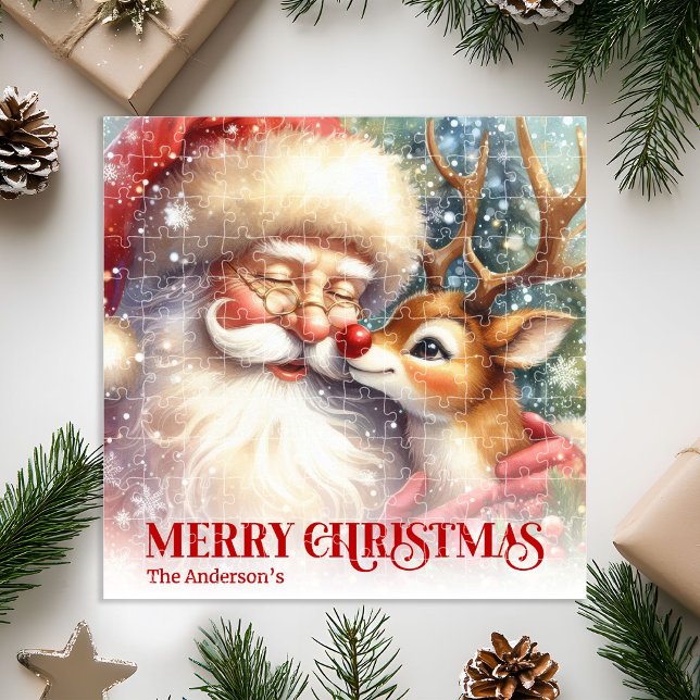 Quebra-cabeça Nome Personalizado Papai Noel Rudolph Quebra-Cabeç (Custom Name Santa Rudolph Christmas Jigsaw for Kids)