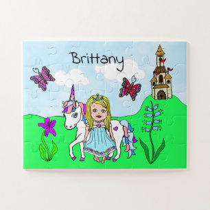 Quebra-cabeça Nome Personalizado Princesa e Unicórnio Fairytale