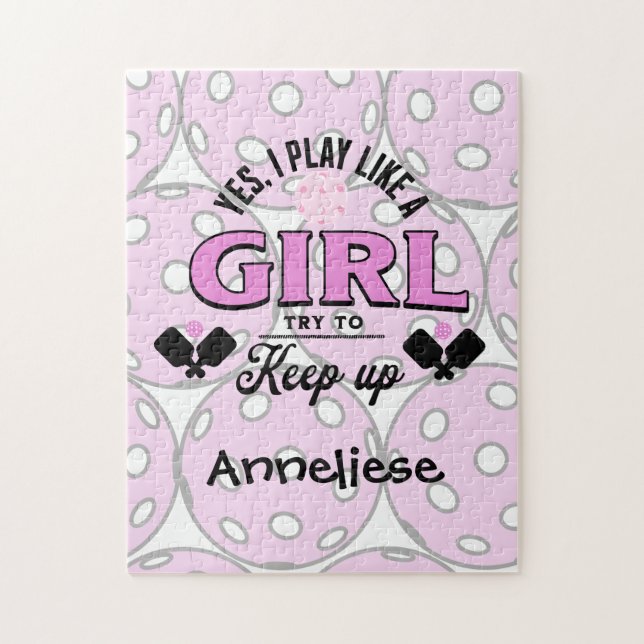 Quebra-cabeça Nome personalizado toca como uma garota pickeball (Vertical)