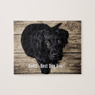 Quebra-cabeça Nome preto personalizado da foto do cão do