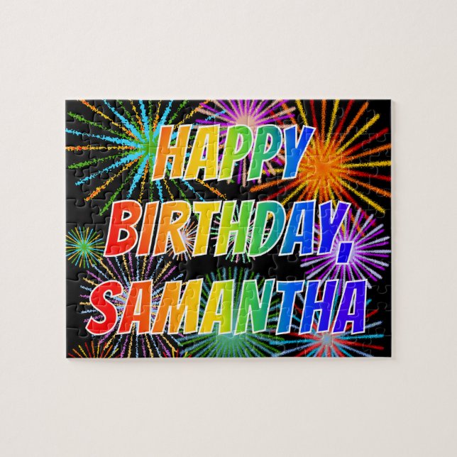 Quebra-cabeça Nome "SAMANTHA", Diversão "FELIZ ANIVERSÁRIO" (Horizontal)