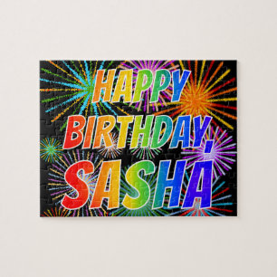 Quebra-cabeça Nome "SASHA", Diversão "FELIZ ANIVERSÁRIO"
