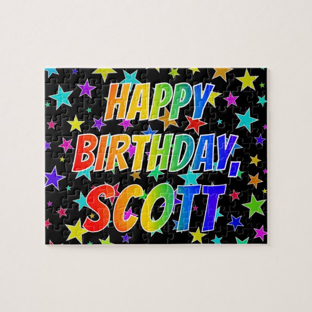 Quebra-cabeça Nome "SCOTT", Diversão "FELIZ ANIVERSÁRIO" (Horizontal)
