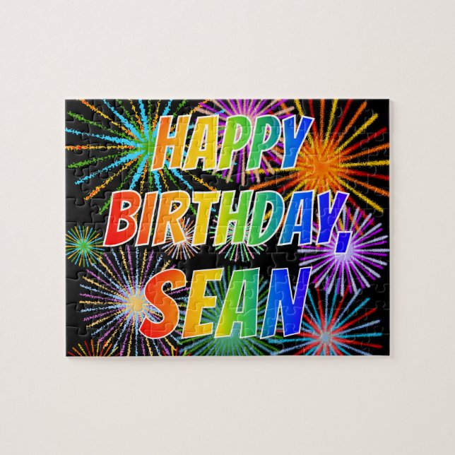 Quebra-cabeça Nome "SEAN", Diversão "FELIZ ANIVERSÁRIO" (Horizontal)