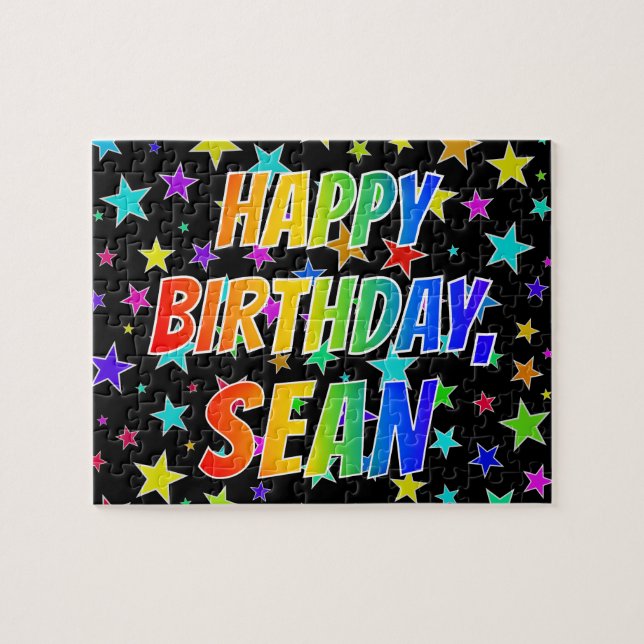 Quebra-cabeça Nome "SEAN", Diversão "FELIZ ANIVERSÁRIO" (Horizontal)