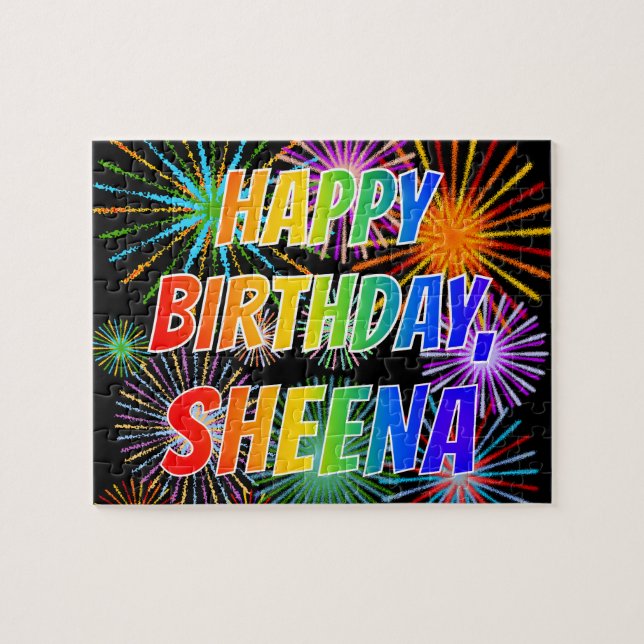 Quebra-cabeça Nome "SHEENA", Diversão "FELIZ ANIVERSÁRIO" (Horizontal)