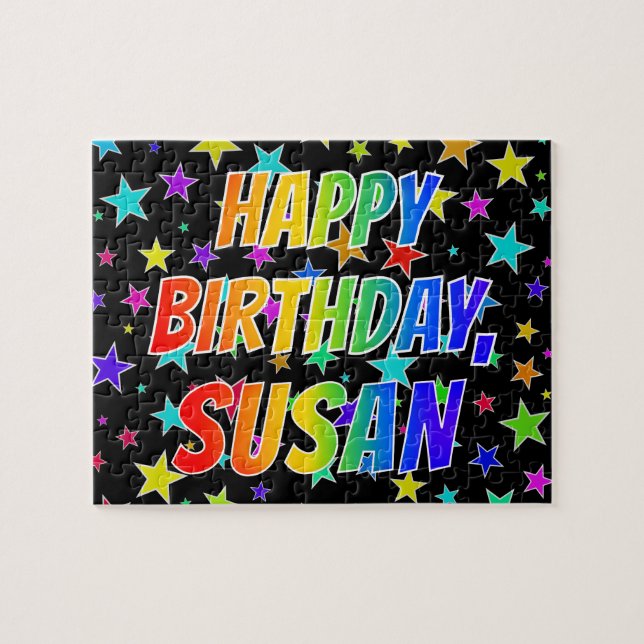 Quebra-cabeça Nome "SUSAN", Diversão "FELIZ ANIVERSÁRIO (Horizontal)