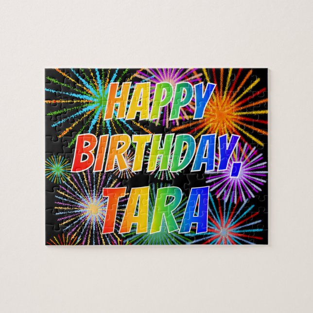 Quebra-cabeça Nome "TARA", Diversão "FELIZ ANIVERSÁRIO" (Horizontal)