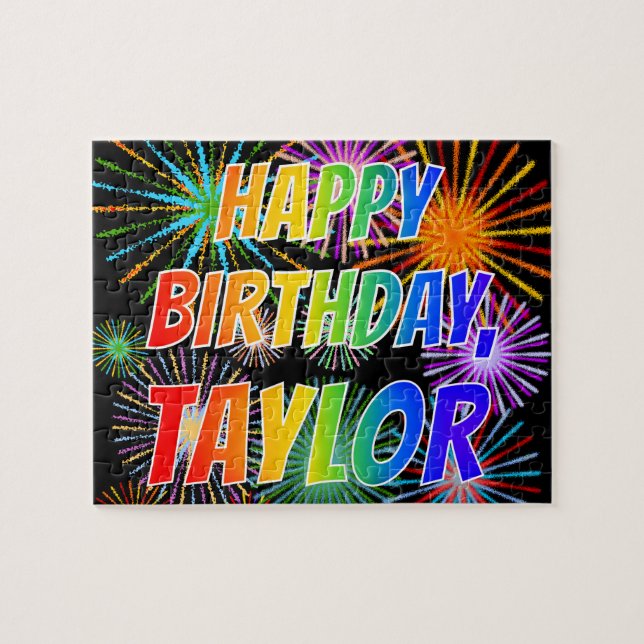 Quebra-cabeça Nome "TAYLOR", Diversão "FELIZ ANIVERSÁRIO" (Horizontal)