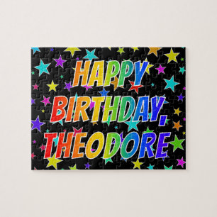 Quebra-cabeça Nome "THEODORE", Diversão "FELIZ ANIVERSÁRIO"