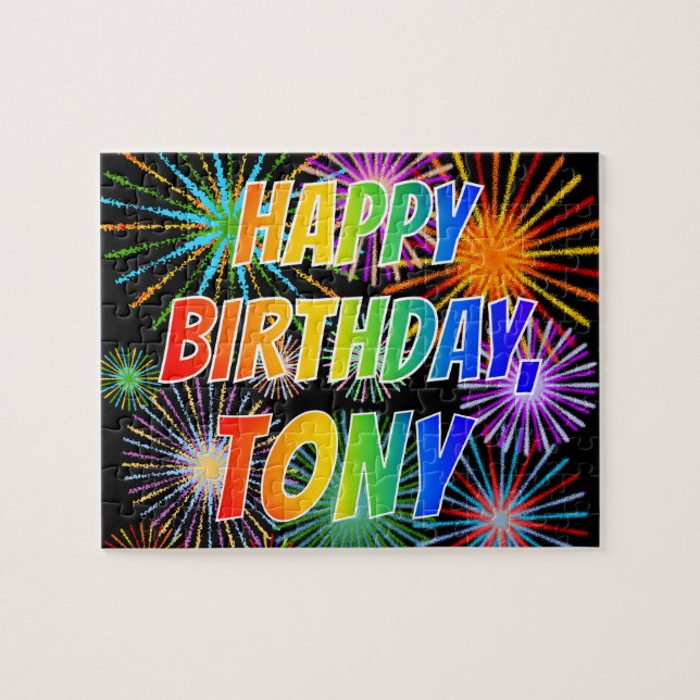 Quebra-cabeça Nome "TONY", Diversão "FELIZ ANIVERSÁRIO" (Horizontal)