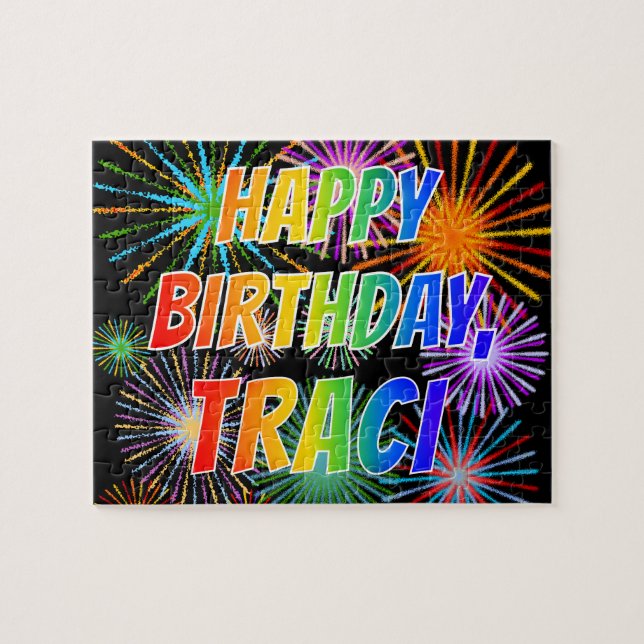 Quebra-cabeça Nome "TRACI", Diversão "FELIZ ANIVERSÁRIO" (Horizontal)