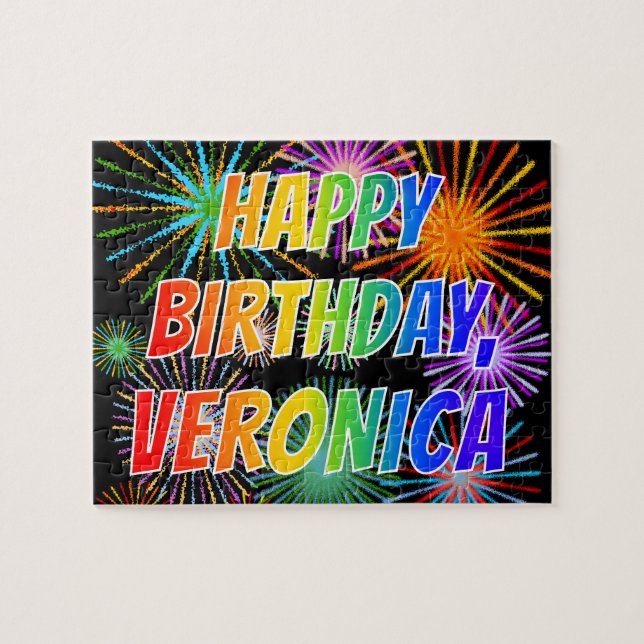 Quebra-cabeça Nome "VERÔNICA", Diversão "FELIZ ANIVERSÁRIO" (Horizontal)