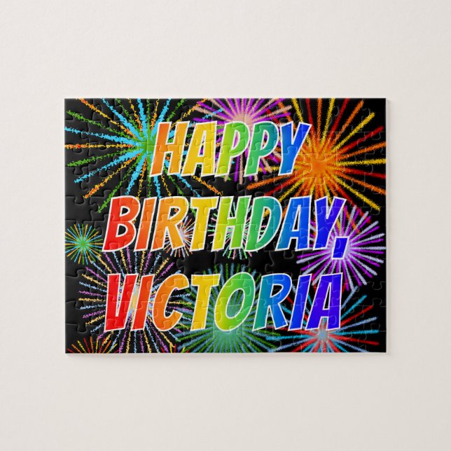 Quebra-cabeça Nome "VICTORIA", Diversão "FELIZ ANIVERSÁRIO" (Horizontal)