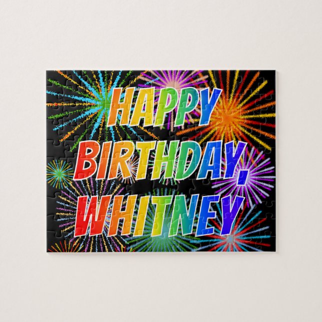 Quebra-cabeça Nome "WHITNEY", Diversão "FELIZ ANIVERSÁRIO" (Horizontal)