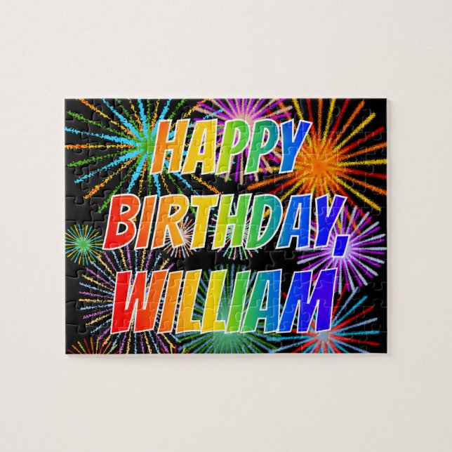 Quebra-cabeça Nome "WILLIAM", Diversão "FELIZ ANIVERSÁRIO" (Horizontal)