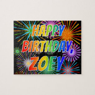 Quebra-cabeça Nome "ZOEY", Diversão "FELIZ ANIVERSÁRIO"