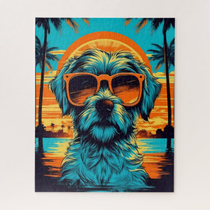 Quebra-cabeça Norfolk Terrier com óculos escuros na praia