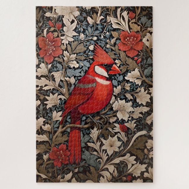 Quebra-cabeça Norte Cardinal Bird William Morris Inspirado (Vertical)