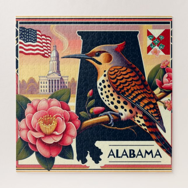 Quebra-cabeça Norte do Alabama Flicker Bird & Camellia Flower (Vertical)