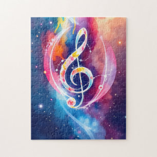 Quebra-cabeça nota de música colorida em um fundo de abstrato