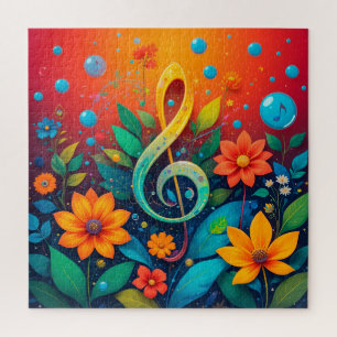 Quebra-cabeça Nota Musical Artística Rodeada Por Flores Colorida