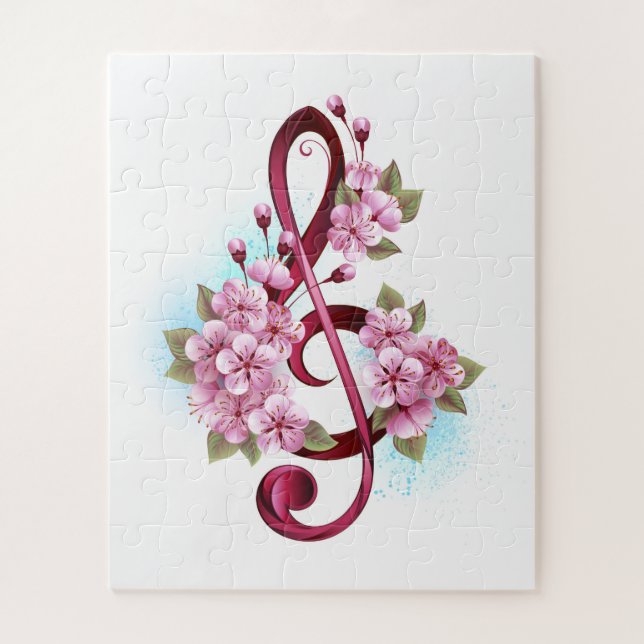 Quebra-cabeça Notas de clave de trecho musical com flores de Sak (Vertical)