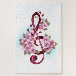 Quebra-cabeça Notas de clave de trecho musical com flores de Sak