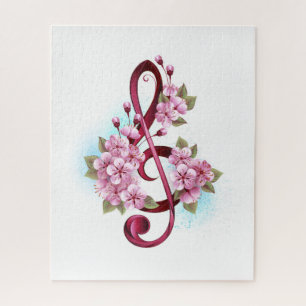 Quebra-cabeça Notas de clave de trecho musical com flores de Sak