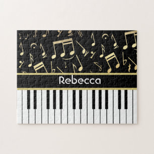 Quebra-cabeça Notas Musicais e Chaves Piano Pretas e Douradas