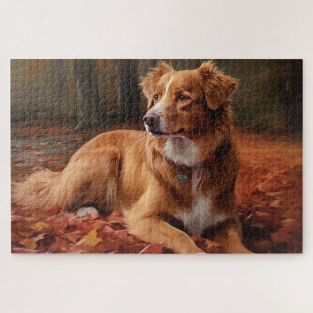 Quebra-cabeça Nova Escócia Duck Terrier no outono deixa cair (Horizontal)