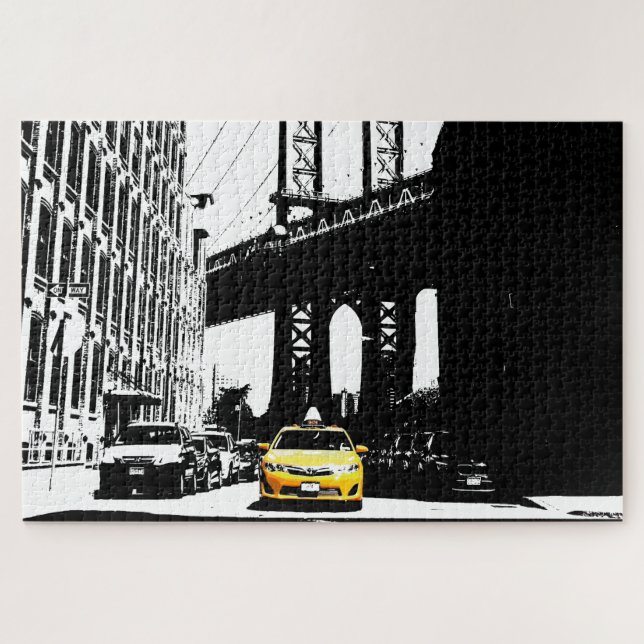 Quebra-cabeça Nova Iorque da Ponte do Brooklyn de Taxi Amarelo N (Horizontal)