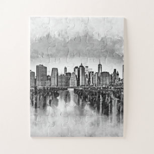Quebra-cabeça Nova Iorque Manhattan Skyline - preto e branco