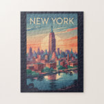 Quebra-cabeça Nova Iorque Skyline Viagem Art Vintage<br><div class="desc">Design de viagem retrovetor de Nova Iorque. Da Times Square e Central Park à Estátua da Liberdade e da Broadway,  a NYC oferece uma mistura inesquecível de cultura,  história,  entretenimento e inovação.</div>