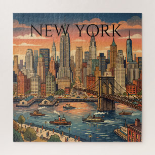 Quebra-cabeça Nova Iorque Skyline Viagem Arte Vintage