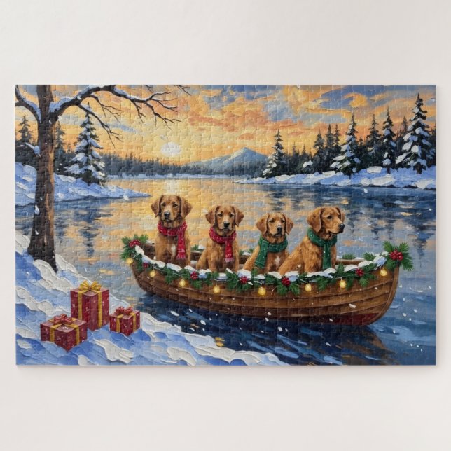 Quebra-cabeça Nova Scotia Duck Tolling Retriever Christmas Boat  (Horizontal)