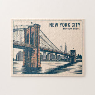 Quebra-cabeça Nova York Brooklyn Bridge Skyline Bold Retro Viage