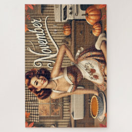 Quebra-cabeça Novembro Retro Pin-Up Girl Pumpkin