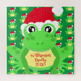 Quebra-cabeça Novidade verde do padrão Santa Hat do Sapo de Nata
