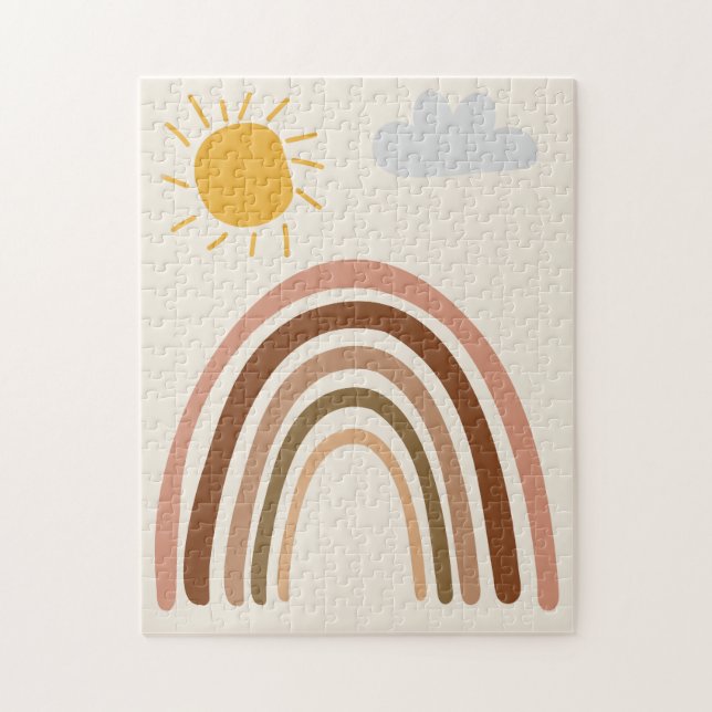 Quebra-cabeça Nuvem Sol Arco-íris, Desenho Infantil, Arte Abstra (Vertical)